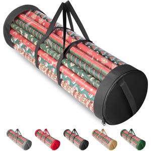 BALEINE Christmas Wrapping Paper Organizer Storage, 41" Gift Wrapping Paper Storage Containers, Clear PVC with Durable 600D Oxford Fabric Gift Wrap Paper Holder Fits 18-25 Rolls, Black