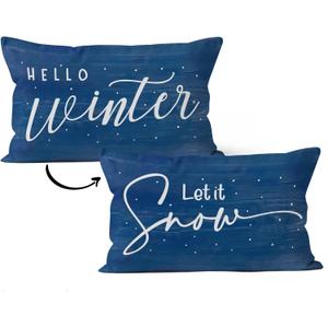 HIWX Christmas Hello Winter Let It Snow Snowman Decorative Pillowcase Throw Pillow Cover, Merry Christmas Farmhouse Winter Holiday For Sofa Bed Room Home Decor 12x20 Inch Reversible Pillow Case (blue)