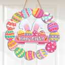2 x Wooden Easter Decorative Door Wreath, Suitable for Front Door Signage, Hollow Rabbit Logo, and Spring Decoration Featuring Rabbits (Circle)