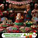 200 Pcs Christmas Ugly Sweater Paper Plates and Toothpick Flags Set Disposable Gingerbread Santa Plates Ugly Sweater Party Decorations Xmas Holiday Supplies for Pizza Dessert Cookies Salad