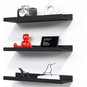 RICHER HOUSE 3 Set Floating Shelves for Wall, 16 inches Black Wall Mounted Shelves with Lip for Storage, Display Picture Ledge Shelf for Bedroom Bathroom Kitchen Living Room Decor, Modern Black