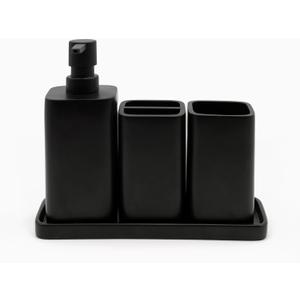 ZCCZ Bathroom Accessory Sets, 4 Pieces Bathroom Accessories Complete Set Vanity Countertop Accessory Set, Includes Lotion Dispenser Soap Pump, Tumbler, Toothbrush Holder and Tray (Matte Black)