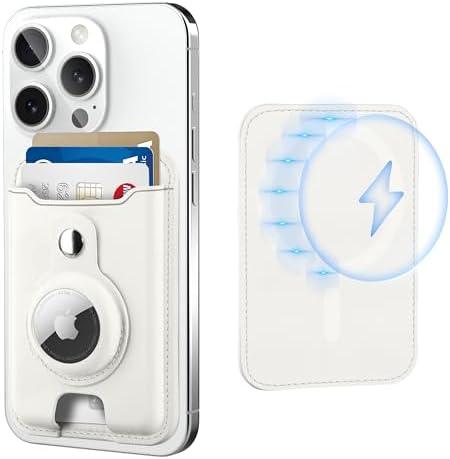 TopMade for Magsafe Wallet with AirTag Holder, Magnetic Card Holder for iPhone 17, iPhone 16/15/14/13/12 Series, Leather Magnetic Wallet with Powerful Magnet, RFID Blocking, Fit 4 Cards, Milky Beige