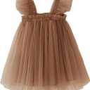 BGFKS Layered Tulle Ruffle Sleeveless Dress for Toddler Girls,Tutu Dress for Baby Girls Princess Dresses (12 Months, Coffee)