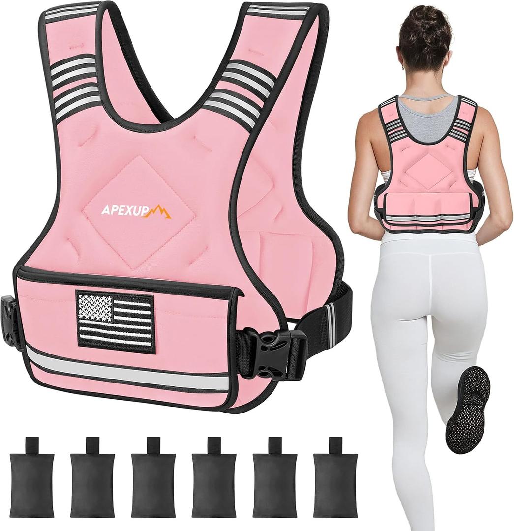 Adjustable Weighted Vest, 20-32lb Vest with 6 Ironsand Weights and Large Pocket, Weight Vest for Men Women Strength Training, Running, Walking
