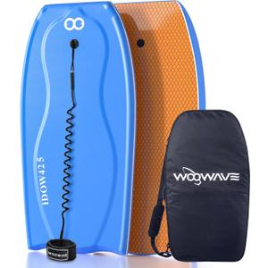 WOOWAVE Bodyboard 42.5-inch Body Board with PE Core,IXPE Surface,HDPE Slick Bottom,Coming with Premium Coiled Wrist Leash Bodyboard Bag Perfect Surfing for Adults Surfer (Blue/Gray)