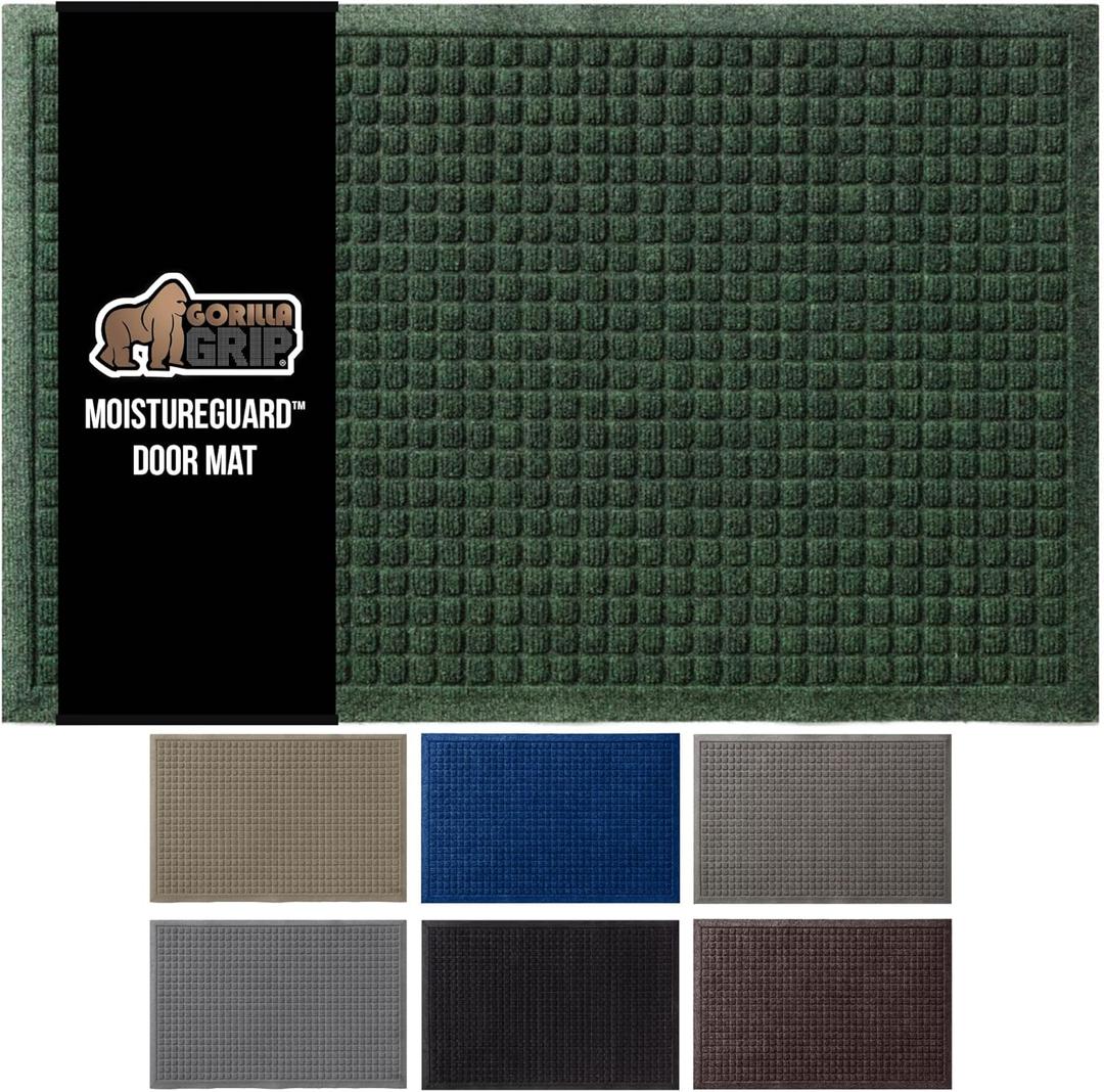 GORILLA GRIP Front Door Mat, Indoor Outdoor Ultra Absorbent Moisture Guard Doormat, Absorbs Up to 1.7 Cups of Water, Stain and Fade Resistant, Rubber Backing Doormats, Captures Dirt, 29x17 Green