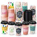Ovveroche 50 Pack 16 oz Disposable Coffee Cups with Lids,5 Motivational Encouragemen Positivity Paper Hot Cups for Hot and Cold Beverages,Coffee,Tea,Water,Juice