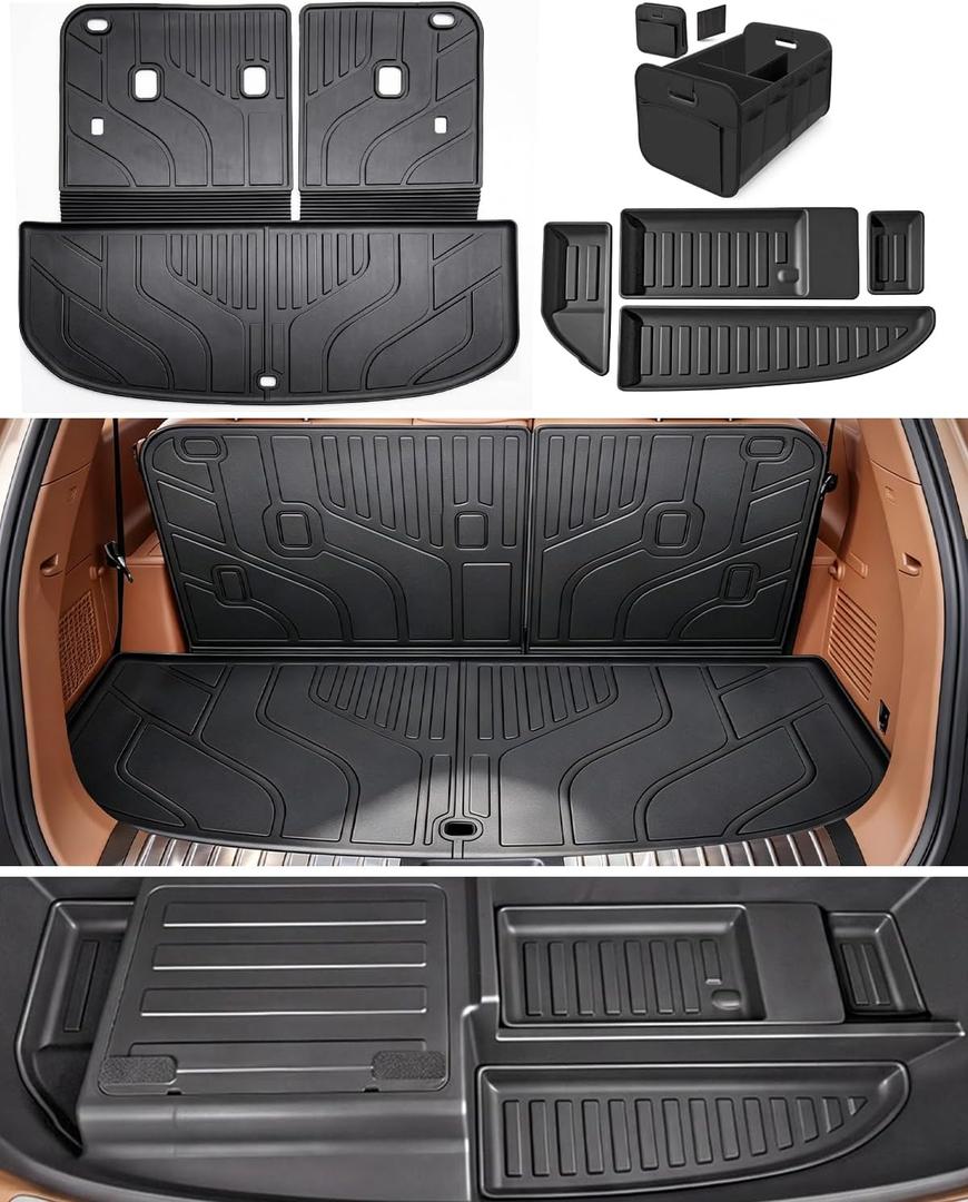Cargo Liner for 2027 Kia Telluride Hybrid (7 & 8 Passenger), Custom Fit TPE Trunk Mat with Lower Storage Mat, All Weather Waterproof Cargo Tray, 3D Laser Measured, Accessories, Black