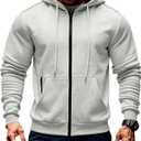 Mens Fleece Hooded Sweatshirt Winter Full Zip Jackets Long Sleeve Outerwear with Multi Pockets (XXL)