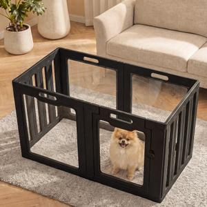 Soulbond Clear Acrylic Dog Playpen Indoor, 24 Inch, Black, 6 Panels