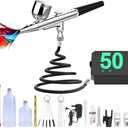 Airbrush Kit with Compressor - High-Pressure Portable Air Brush with 0.2/0.3/0.5mm Nozzle, Non-Clogging Spraying with Cleaning Brush for Painting Model Barber Cake Black
