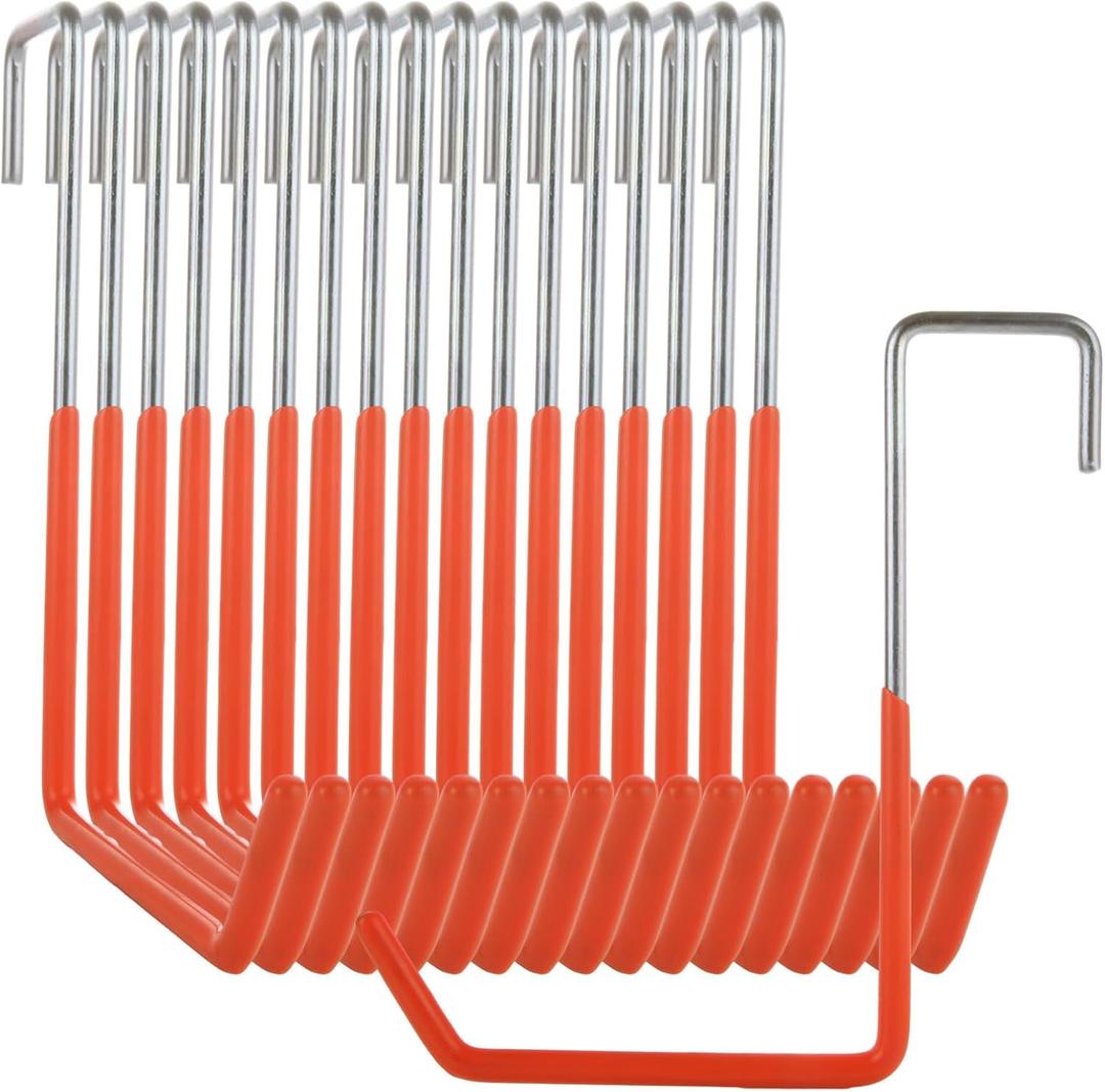 16 Pcs Rafter Hanger Hook Heavy Duty Large S Hooks, Vinyl Coated S Hook for Hanging Bikes, Ladders, Ropes, Tools (Orange)