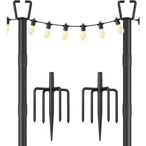 2 Pack 10FT String Light Poles for Outdoor Decor, Sturdy Light Pole with Fork, Adjustable Metal Posts for Outside Patio, Backyard, Deck, Garden, Party, Wedding