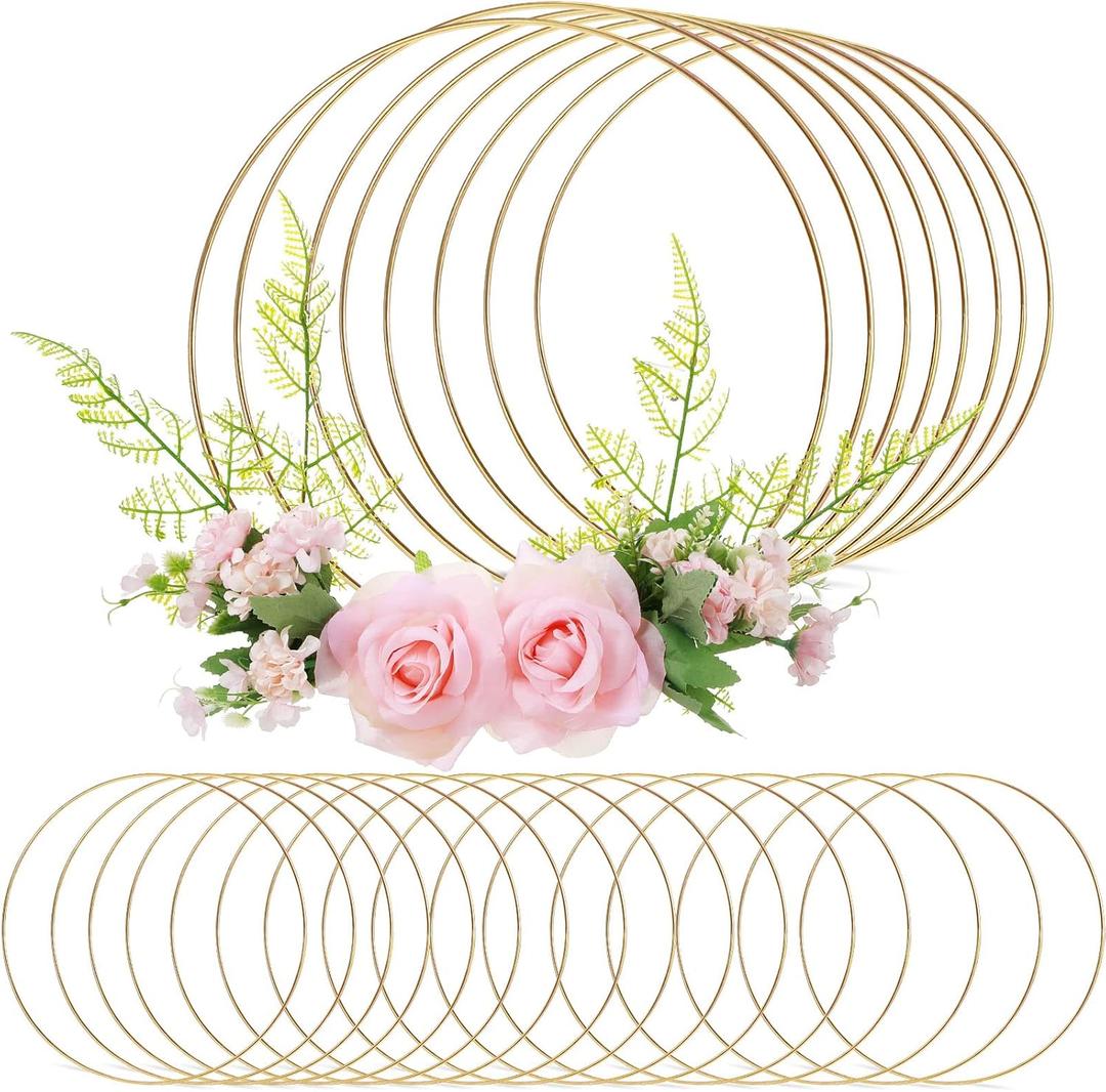 24 Pcs Metal Floral Hoop Macrame Gold Rings Metal Hoops Bulk for Crafts Metal Circle for DIY Wedding Birthday Wreath, Dream Catchers, Wedding Wall Hanging Decor (6 Inch)