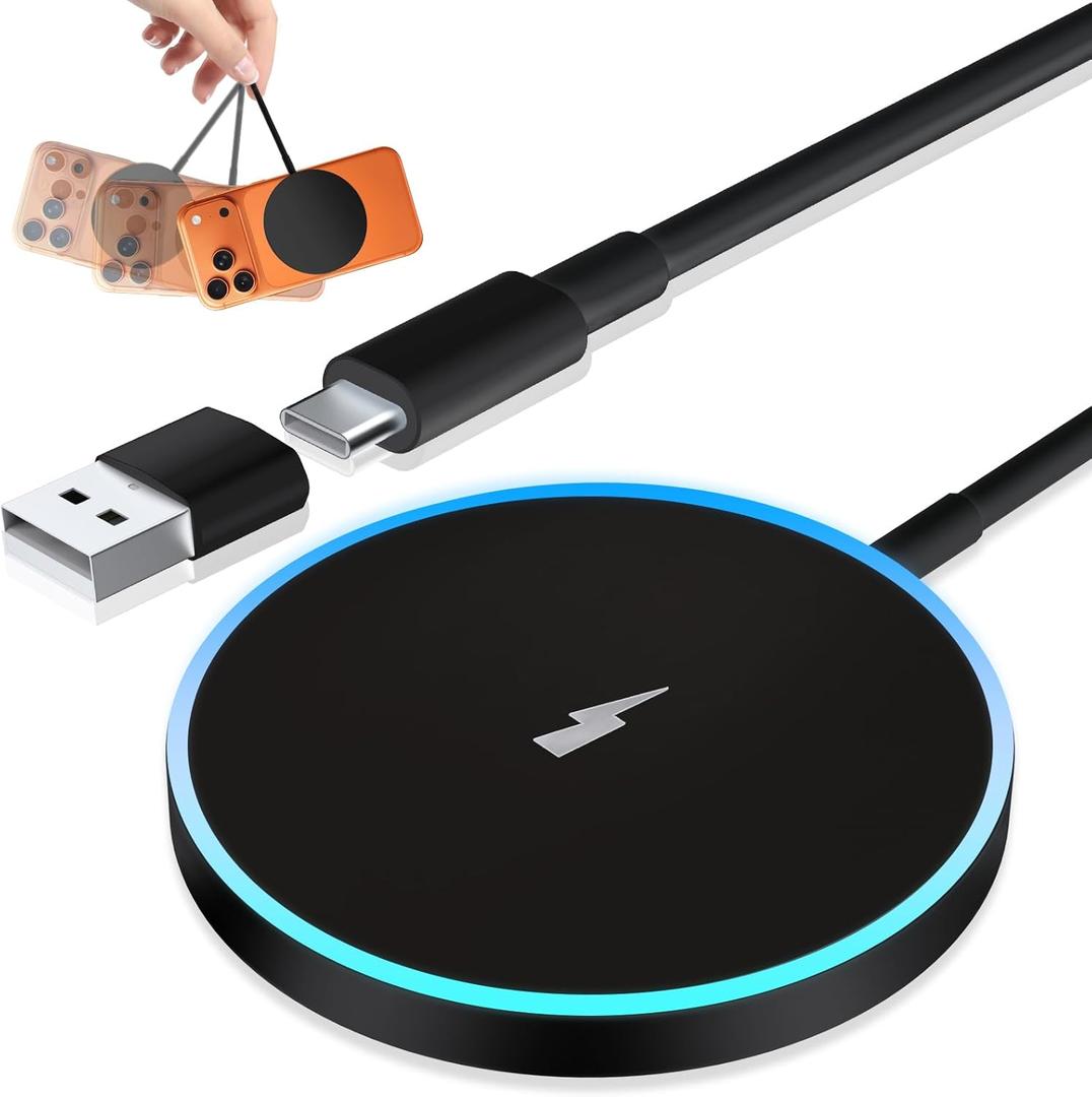 Wireless Charger 15W Max Magnetic Fast Charging Pad Mat for iPhone 17 16 15 14 13 12 11 Pro Max/Mini/Plus/XR/X/8, Samsung Galaxy S23/S22/S21/S20/S10/Buds, Case Friendly, Black