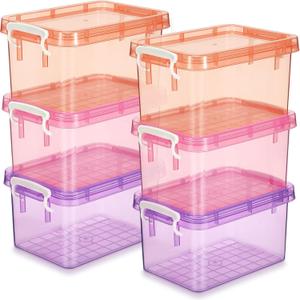 Wenqik 6 Pack Colorful Plastic Storage Bins with Lids 4 Quart Small Storage Latch Box Stackable and Nestable Clear Organizer Bins with Latching Handle and Buckle for Organizing(Sweet Color)