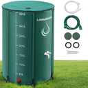 LANUEVA 100 Gallon Collapsible Rain Barrel, Rainwater Collection System with 2 Spigots, Overflow Kit and 2 Hoses, Portable Water Storage Tank with Scale Mark for Garden Plant Watering, Farm Irrigation