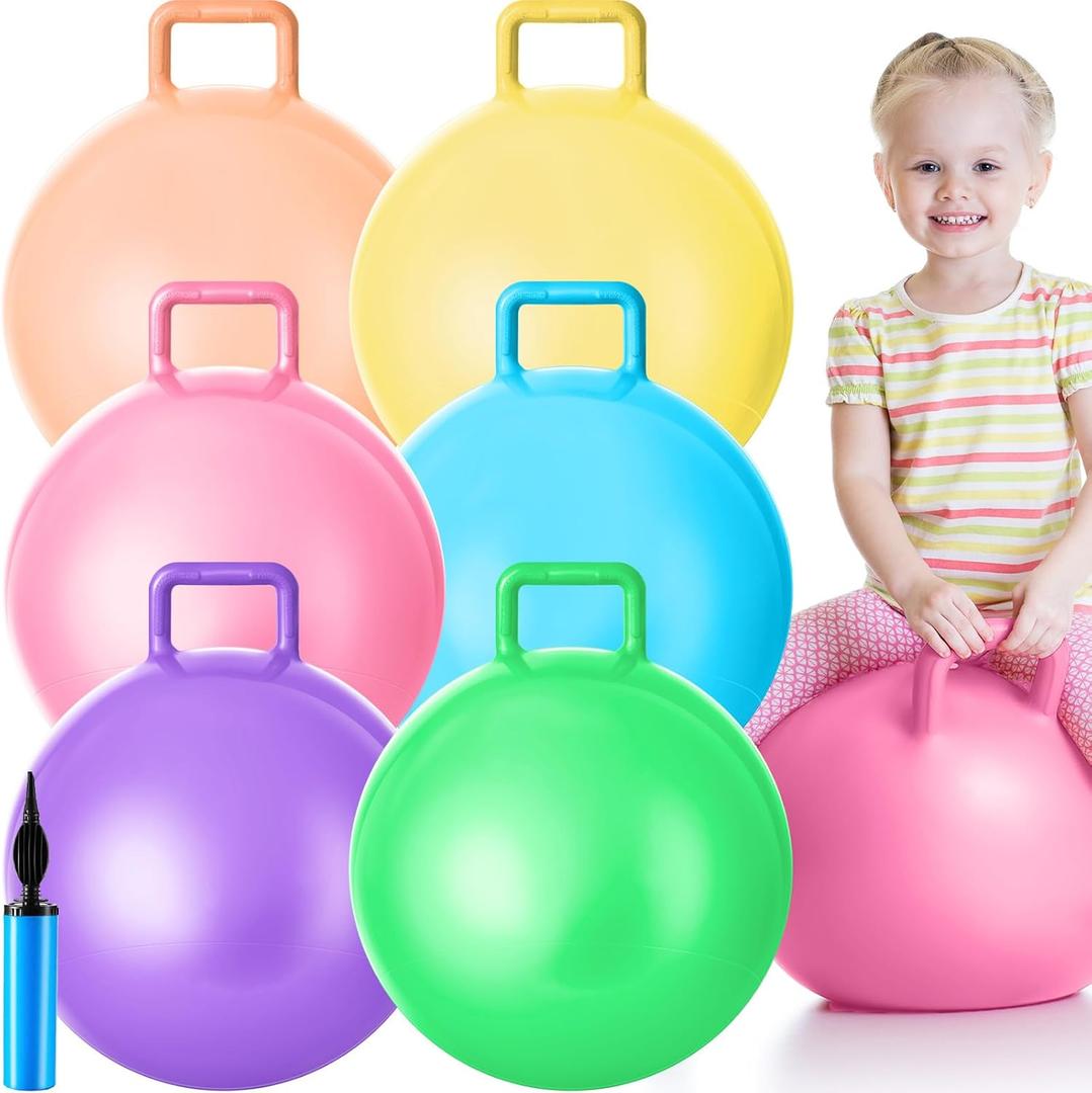 Lewtemi 6 Pcs Hopper Ball Carnival Outdoor Games 15 Inch Jumping Hopping Inflatable Bouncing Ball with Handle and Air Pump for Adults Sport Exercise (Light Colors)