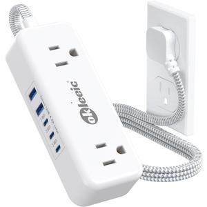 Power Strip with USB C, Small Extension Cord with 4 Outlets & 2 USB-A and 3 USB-C Ports 4.8A/24W Charging Station, 3 Ft 2 Sides Outlet Extender Non Surge Protector for Cruise Ship Travel Office Dorm