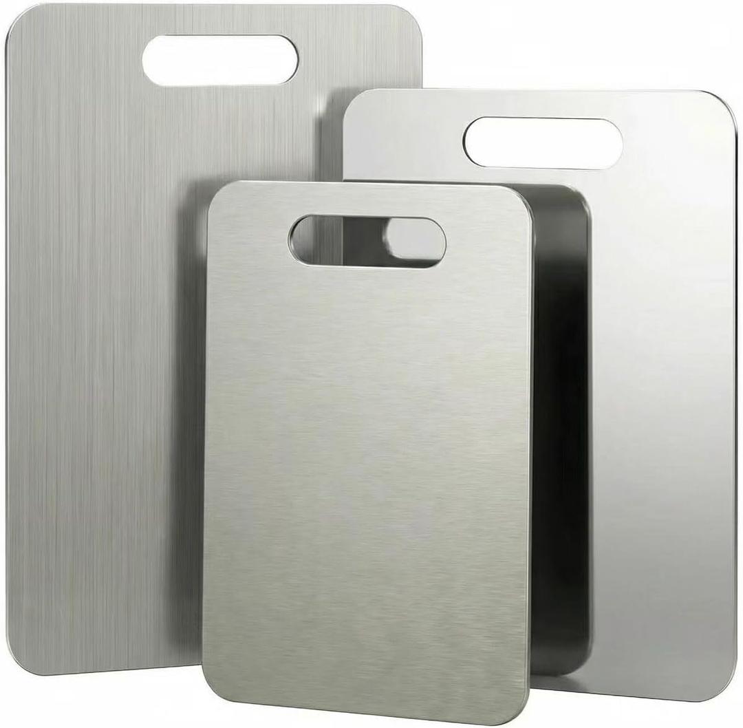 Stainless Steel Cutting Boards for Kitchen, 3 PCS Non Toxic Metal Chopping Board Set, Dishwasher Safe & Warp Proof (15.3"x11", 13.4"x9", 11.8"x7.9" Inch)