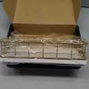 Wican Guest Towel Holder Tray for Bathroom, Oak and Iron Napkins Holder for Powder Room Dinning Table Wooden Basket for Disposable Paper Hand Towels Gold and White (9.06 x 5.51 x 2.56 inchs)