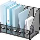 SUPEASY Desk Organizers Metal Desk Magazine File Holder with 5 Vertical Compartments Rack File Organizer for Office Desktop, Home Workspace, Black (Small)