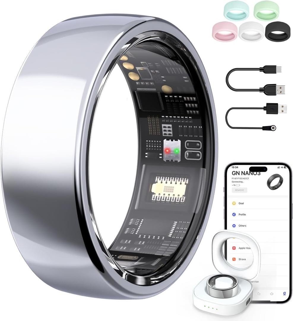 AI Smart Ring for Women Men, Health Fitness Tracker Ring with AI Health Analysis, Heart Rate Blood Oxygen Sleep Monitor, IP68 Waterproof Activity Tracker, No APP Fee (Silver, 9#)