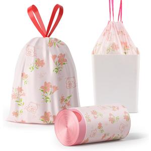 2 x Trash bags, 4 Gallon Trash Bags Drawstring, Colorful & Portable Small Trash Bags with Lily Printed, Tear-Resistant Garbage Bags 4 Gallon for Bathroom Office Trash Cans, 78 Count