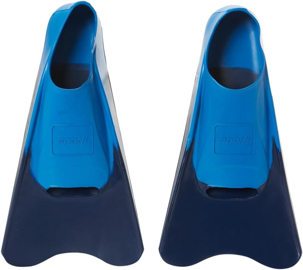 Sporti Adult-Kid Short Swim Fins for Pool Lap Swimming, Floating Fins for Swimming & Snorkeling, Swim Flippers for Training (M 9-10 / W 10-11, NavyBlue)