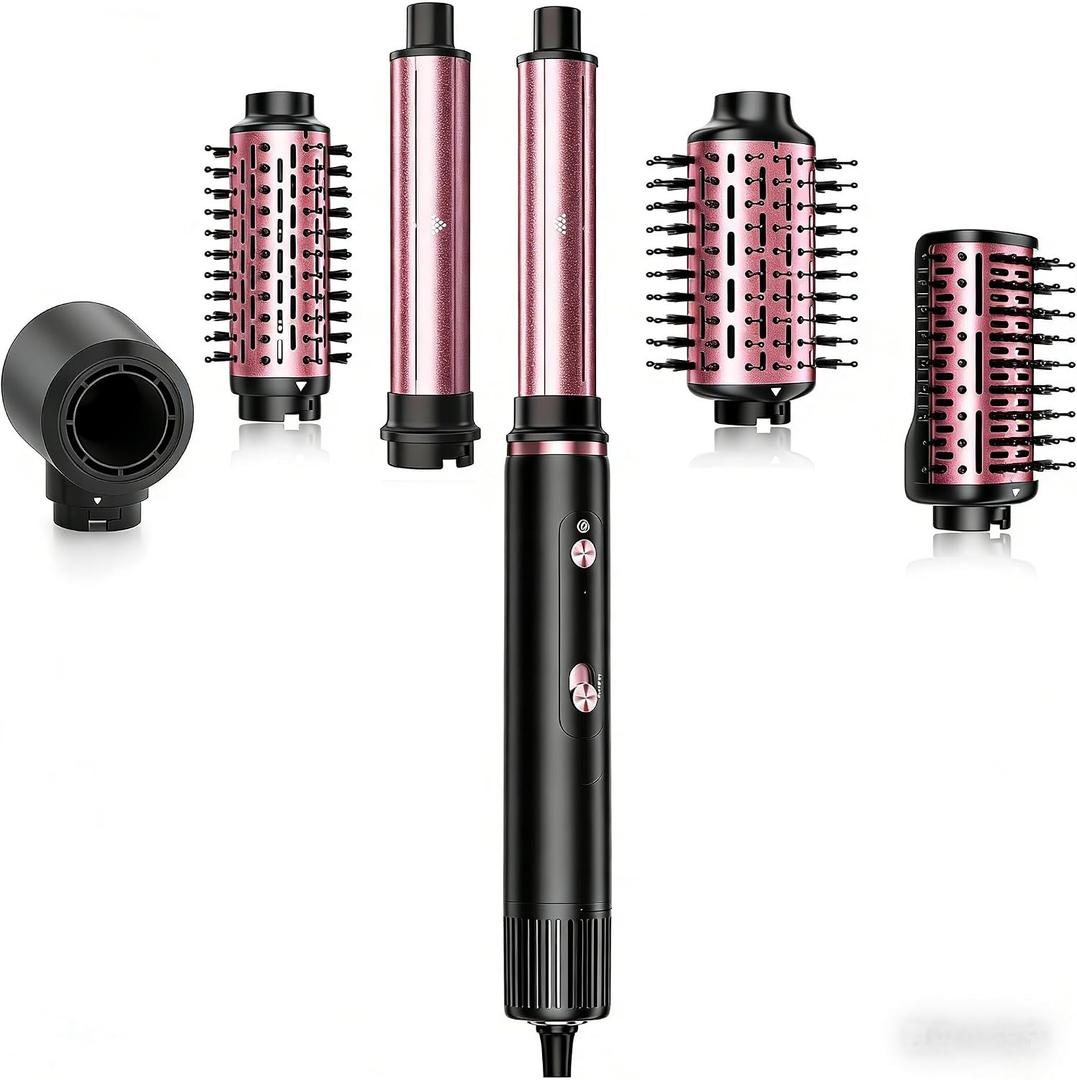 SKIMI 110,000 RPM Brushless Motor Hair Dryer Brush - 5 Multi-Styler for Fast Drying, Curling, Volumizing & Straightening | High-Speed Hot Air Brush for All Hair Types (Black & Blush Red)