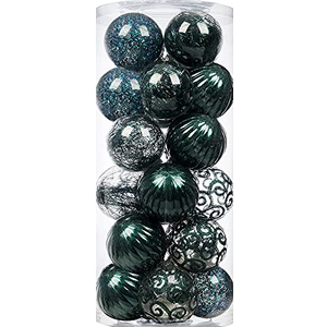XmasExp 24ct Christmas Ball Ornaments Set -Large Clear Plastic Shatterproof Xmas Tree Ball Hanging Baubles Stuffed Delicate Glittering for Holiday Wedding Xmas Party Decoration (70mm/2.76",dark green)