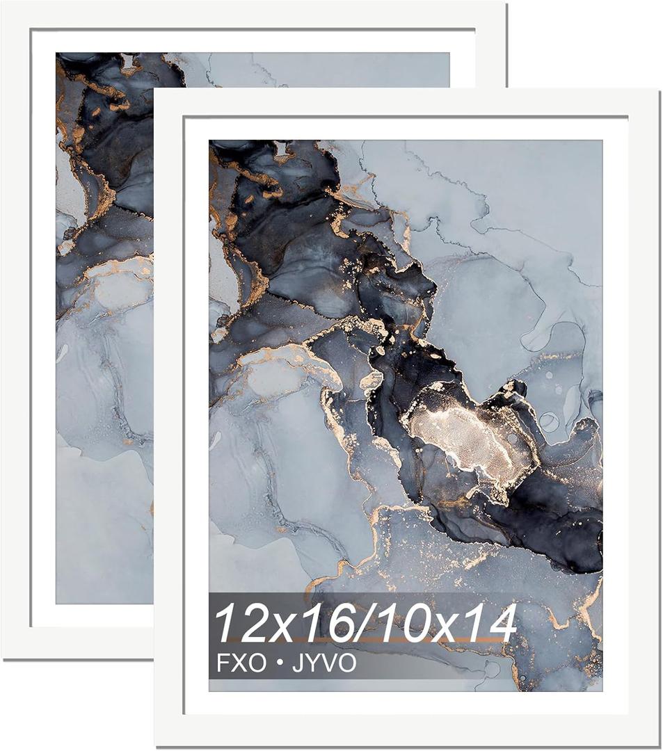 Fxojyvo White 12 x 16 Frame Set of 2, Display Picture 10x14 with Mat or 12x16 Without Mat, Wall Hanging Large Picture Frame for Diamond Art Painting 30x40 cm - 2 Packs