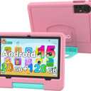 Android 15 Kids Tablet with EVA Case, 10 inch Tablet for Kids, 20GB RAM+128GB ROM/MAX 2TB, 1280 * 800 IPS HD Eye-Care Touch Screen, 2.0GHz Quad-core Toddler Tablets, 5G WiFi6, Widevine L1 Pink