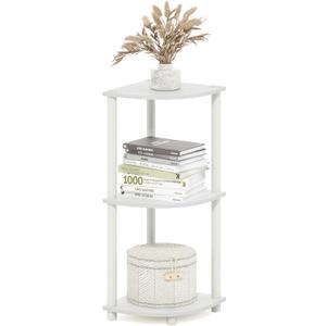Furinno TURN-N-TUBE Corner Shelf, 3-Tier Corner Bookshelf, Display Storage Shelves with Open Shelves, for Organization and Storage, Living Room, Home Office, Garage, White