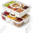 Divided Serving Tray with Lid, 2 Pack Snackle Box Container, 8 Compartment Snack Box with 3 Spoons & 3 Forks, Reusable Snack Tray for Travel, Parties & Daily Use