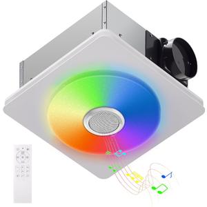 Bathroom Exhaust Fan with Bluetooth Speaker and Light, 190 CFM Powerful Vent Fan, Music-Sync 7-Color RGB Light, 3 Color Temperatures, 1.0 Sone Ultra Quiet, Ceiling Mount, 13.78'' *13.78''