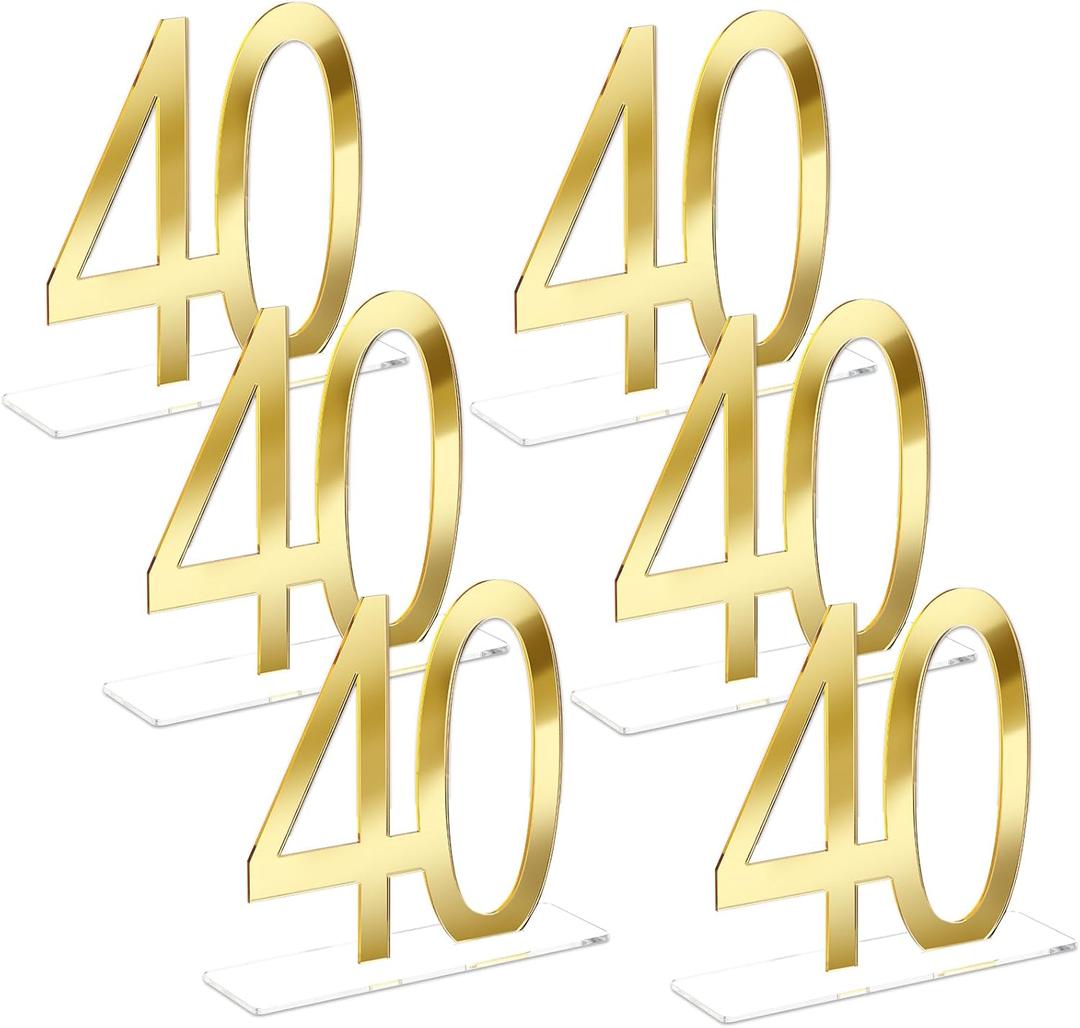 Threehoney Mirror Gold 40th Birthday Decorations for Men and Women Acrylic Anniversary Decorations Table Numbers Centerpieces for Birthday Party