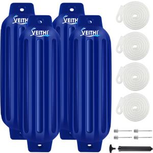 4.5/5.5/6.5/8.5/10/16 inch Boat Fenders 4 Pack,Ribbed Twin Eyes Vinyl Boat Bumpers Fenders,Boat Bumpers for Docking Come with Ropes Needles and Pump to Inflate, 10 x 30 inch