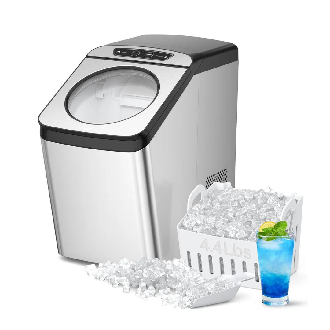 WIE Nugget Ice Maker Countertop, 44 lbs in 24 Hours, Pellet Ice Maker Machine with Self-Cleaning, 0.75 Gallon Tank & Scoop Water Line, Crushed Pebble Ice Makers for Home/Office/Bar/Party, Silver