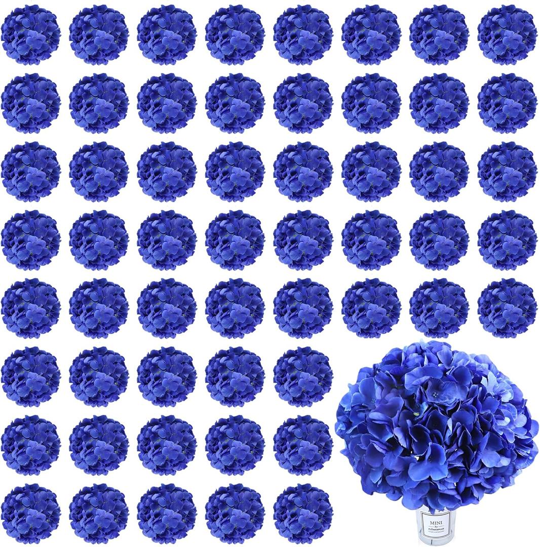 AVIVIHO 60 PCS Royal Blue Hydrangea Artificial Flowers Bulk Fake Flowers Hydrangea Silk Flowers with Stems Heads for Wedding Party Home Decor Table Centerpieces Father's Day Decoration