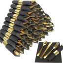 50 Pack Pre Rolled Gold Plastic Silverware Set,Wrapped Plastic Cutlery Set with Napkin Include 50 Forks,50 Spoons,50 Knives and 50 Black Napkins for Party, Wedding,Christmas