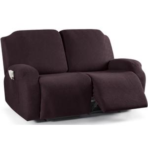 KinCam Recliner Covers, Stretch Reclining Chair Covers, Recliner Sofa Slipcovers Stripe Jacquard Recliner Couch Covers Furniture Protector Covers for Pet Kid (2XL Seater, Dark Coffee)