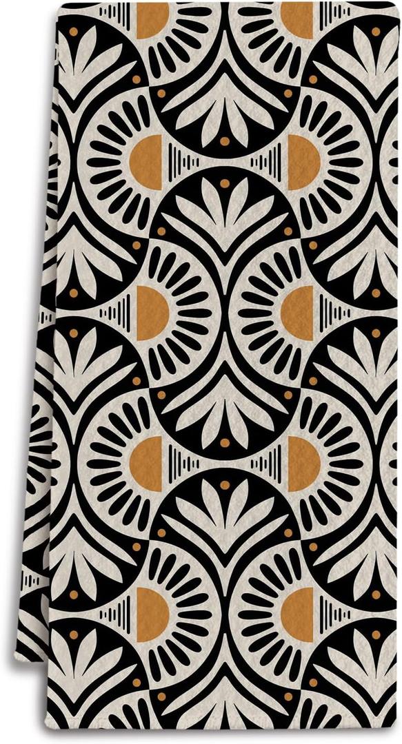 Abstract Boho Floral Kitchen Towels, Mid Century Modern Flower Dish Tea Towels for Kitchen Decor, Vintage Botanical Art Deco Decorative Hand Towel for Bathroom, 16x24 Inches (Sunrise)