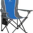 ALPHA CAMP Oversized Camping Folding Chair - Heavy Duty Steel Frame Support 350 LBS, Collapsible Padded Arm With Cup Holder, Quad Lumbar Back, Portable for Outdoor/Indoor (Blue/Gray)