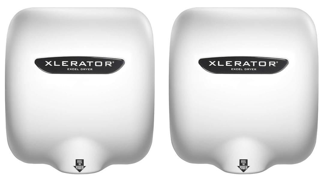 XLERATOR Excel Dryer XL-BW 1.1N High Speed Commercial Hand Dryer, White Thermoset Cover, Automatic Sensor, Surface Mounted, Noise Reduction Nozzle, LEED Credits, 208/277 Volts (2 Pack)