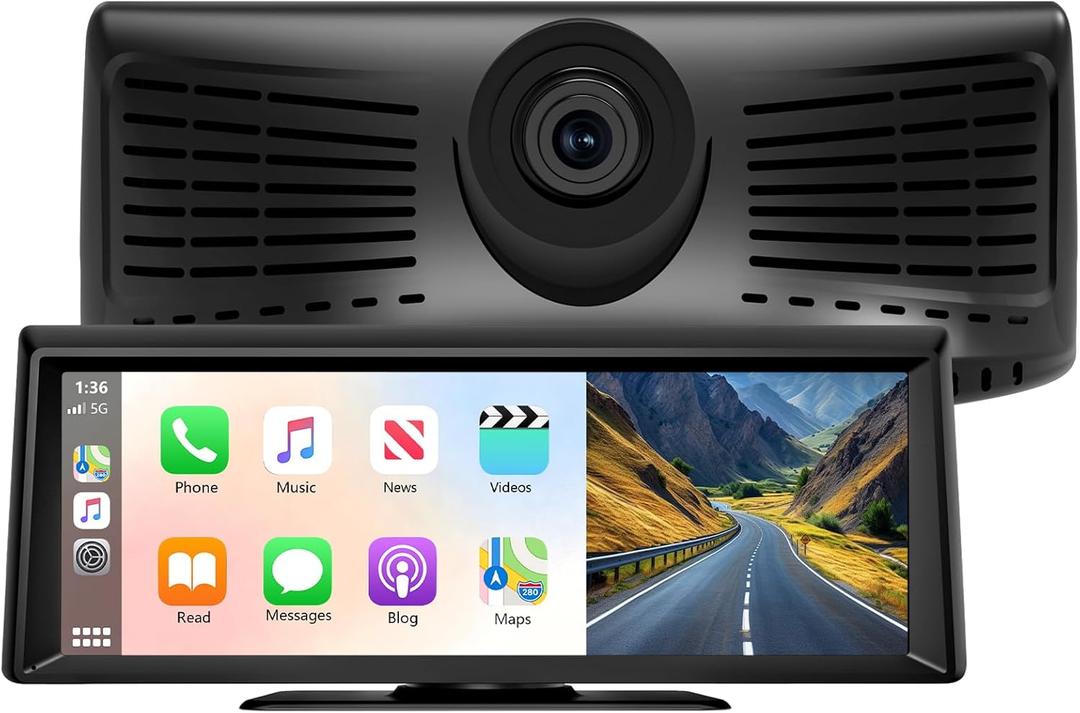 8.1" Portable Wireless CarPlay Screen, 2K Dash Cam & 1080P Backup Camera, Touchscreen Car Stereo with Apple CarPlay/Android Auto, GPS, Bluetooth, Mirror Link, Voice Control for All Vehicles