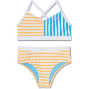 Speedo Girl's Swimsuit Two Piece Bikini Set (7, Mariner Stripe Mandarin)