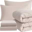 NTBAY Twin Comforter Set with Sheets, 5 Pieces Soft and Breathable Twin Bedding Set, Twin Bed in a Bag, Down Alternative Comforter Set Solid Color All Season, Kids Bedding Set, Taupe