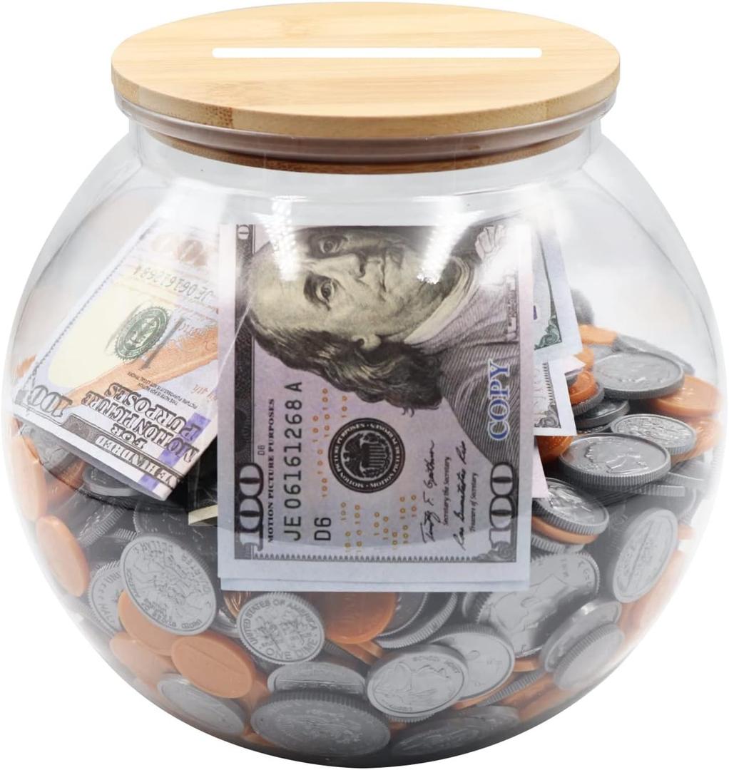 Large Clear Coin Bank Jar with Slotted Lid, 3/4 Gallon Plastic Money Tip Change Savings Coin Jar for Coin or Raffle Ticket, Big Clear Money Coin Tip Piggy Change Bank Box for Adults Teens